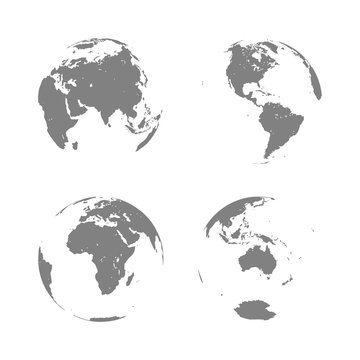 Hand drawn cute cartoon earth globe illustration from four different view