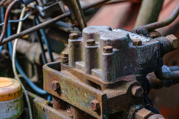vintage retro tractor rusty details close up