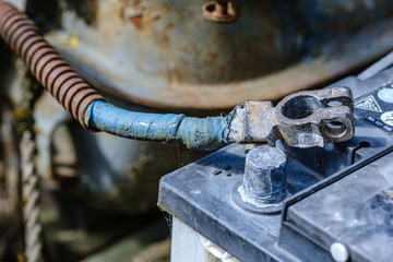 vintage retro tractor rusty details close up