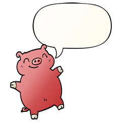 cartoon pig and speech bubble in smooth gradient style