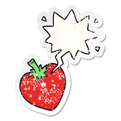 cartoon strawberry and speech bubble distressed sticker