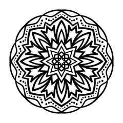 Ornamental round doodle flower isolated on white background. Black outline mandala. Geometric circle element. Vector illustration.