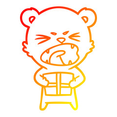 warm gradient line drawing angry cartoon bear with present