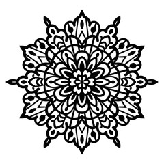 Ornamental round doodle flower isolated on white background. Black outline mandala. Geometric circle element. Vector illustration.