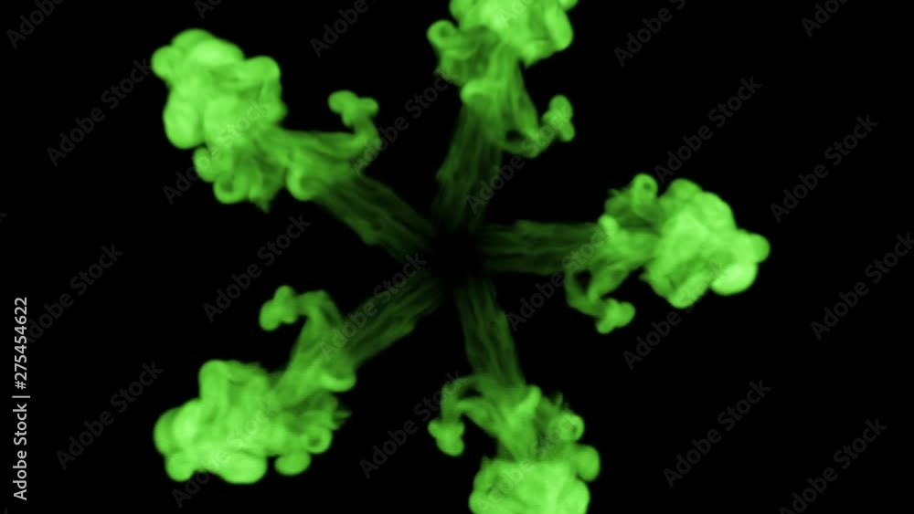 Aufkleber 3d render of green ink injection dissolves and spread in water on black with luma matte as alpha cha