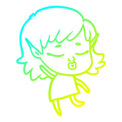 cold gradient line drawing pretty cartoon elf girl dancing