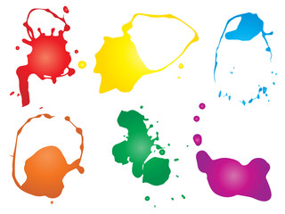 Collection of artistic grungy paint drop, hand made creative splash or splatter stroke set isolated white background. Abstract grunge dirty stains group, education or graphic art decoration