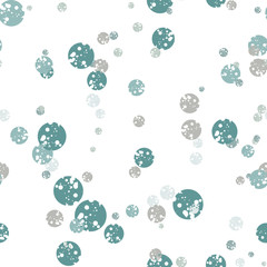 Gray, blue grunge circles seamless pattern on white background. Messy grungy round geometrical shapes. Vector illustration.