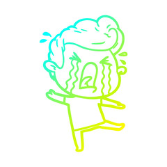 cold gradient line drawing cartoon crying man