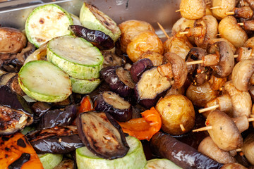 Grilled champignon mushrooms and vegetables