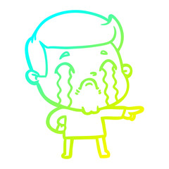 cold gradient line drawing cartoon man crying