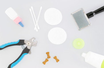 pets hygiene products, cotton sticks and pads with slicker and toothpaste