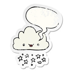 cartoon storm cloud and speech bubble distressed sticker