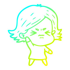 cold gradient line drawing cartoon angry girl