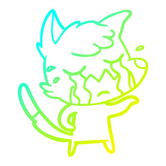 cold gradient line drawing crying fox cartoon