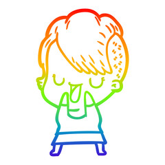 rainbow gradient line drawing cute cartoon girl with hipster haircut