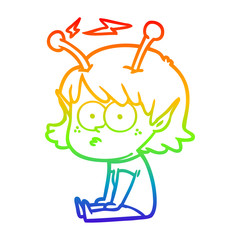 rainbow gradient line drawing cartoon alien girl