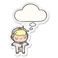 cartoon astronaut and thought bubble as a printed sticker