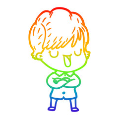 rainbow gradient line drawing cartoon woman talking