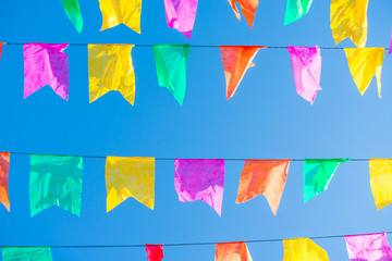 Typical colorful flags used for decoration at the June Festivals (aka festas de Sao Joao), popular festivities in Northeastern Brazil (Oeiras, Brazil)