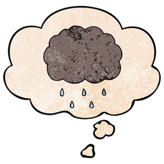 cartoon cloud raining and thought bubble in grunge texture pattern style