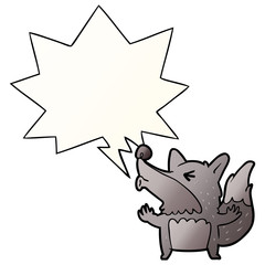 cartoon halloween werewolf howling and speech bubble in smooth gradient style