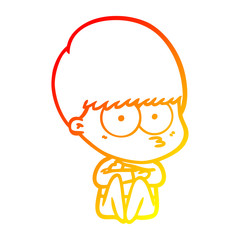 warm gradient line drawing nervous cartoon boy