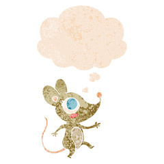 cartoon mouse and thought bubble in retro textured style