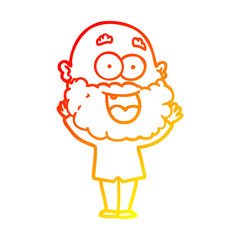 warm gradient line drawing cartoon crazy happy man with beard