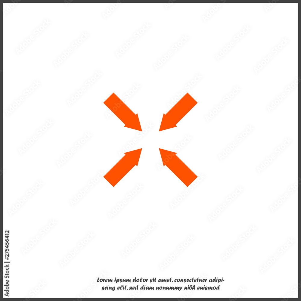 Poster vector icon four arrows pointing to the target on white isolated background.