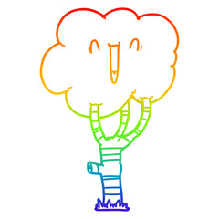 rainbow gradient line drawing cartoon laughing tree