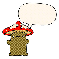cartoon mushroom and speech bubble in comic book style