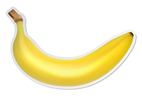 Vector illustration, sticker of ripe yellow realistic banana isolated on white background