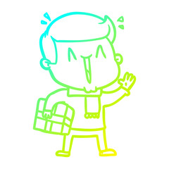 cold gradient line drawing cartoon excited man
