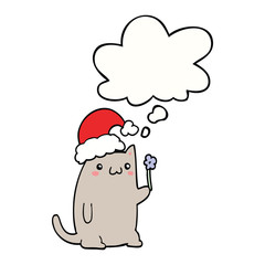 cute cartoon christmas cat and thought bubble