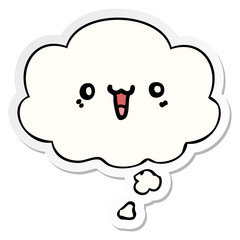 happy cartoon face and thought bubble as a printed sticker
