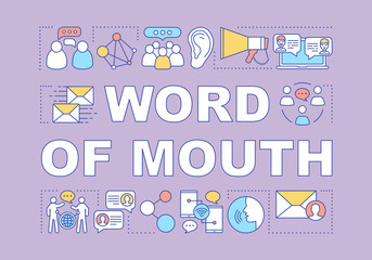 Word of mouth word concepts banner. Influencer, viral marketing tools. Customer attraction strategy. Presentation, website. Isolated lettering typography idea. Vector outline illustration