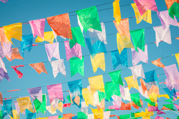 Typical colorful flags used for decoration at the June Festivals (aka festas de Sao Joao), popular festivities in Northeastern Brazil (Oeiras, Brazil)