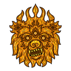 Bear head. Fire bear. Vector illustration isolated on black background