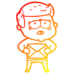 warm gradient line drawing cartoon tired man