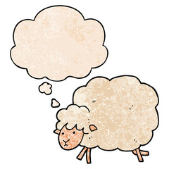 cartoon sheep and thought bubble in grunge texture pattern style