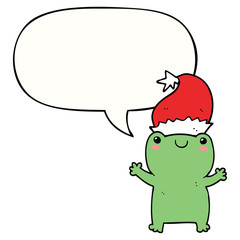 cute christmas frog and speech bubble