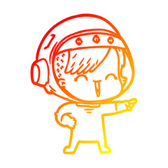 warm gradient line drawing happy cartoon space girl