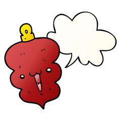 cartoon christmas decoration bauble and speech bubble in smooth gradient style