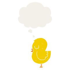 cartoon bird and thought bubble in retro style