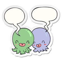 two cartoon octopi  and speech bubble sticker