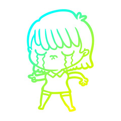 cold gradient line drawing cartoon woman crying