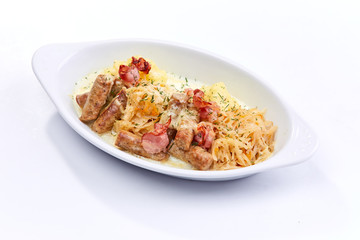 sausage with mashed potato