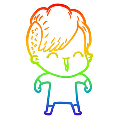 rainbow gradient line drawing cartoon happy hipster girl