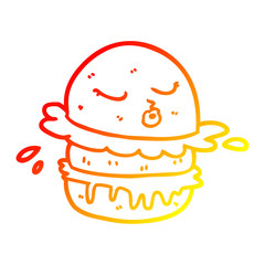 warm gradient line drawing cartoon fast food burger